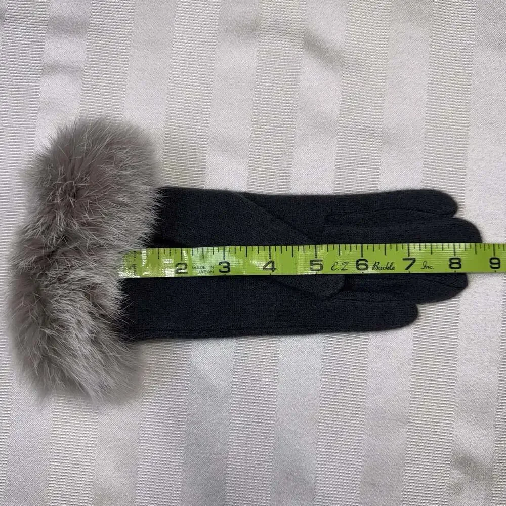 Dillards One Cashmere Wool Blend Knit Gloves Rabbit Fur Trim OS Gray NWOT